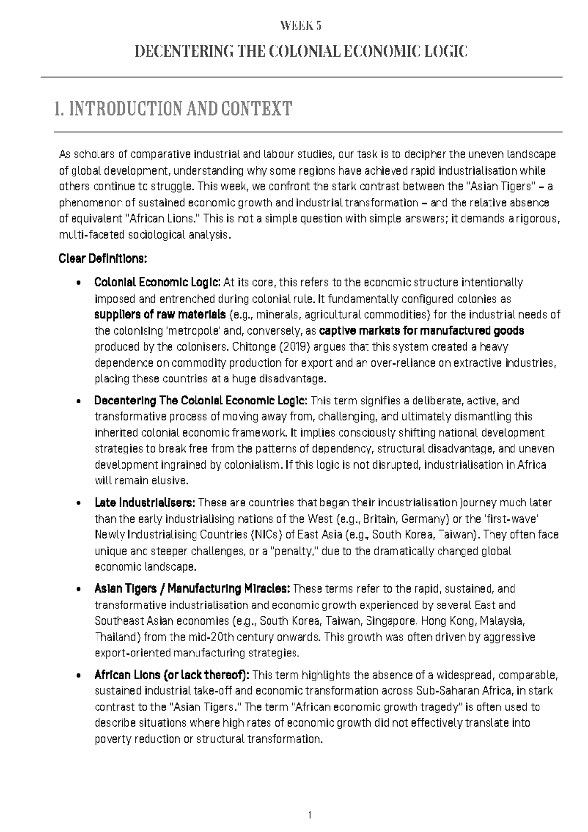 Week 5 Lecture Notes: Decentering Colonial Economic Logic in SOC2015S ...