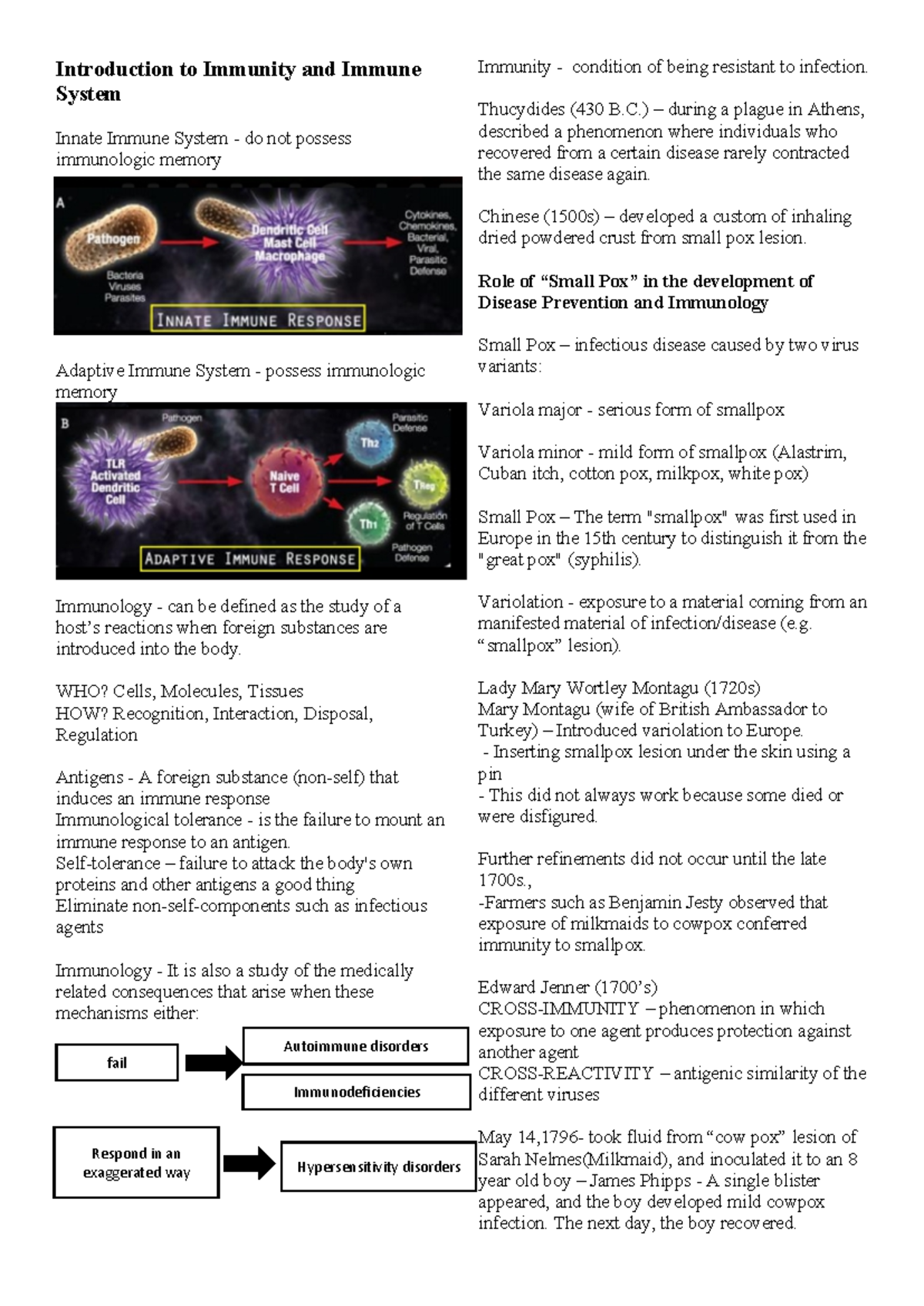 Week 1: Introduction to Immunology and the Immune System (IS) - Studocu