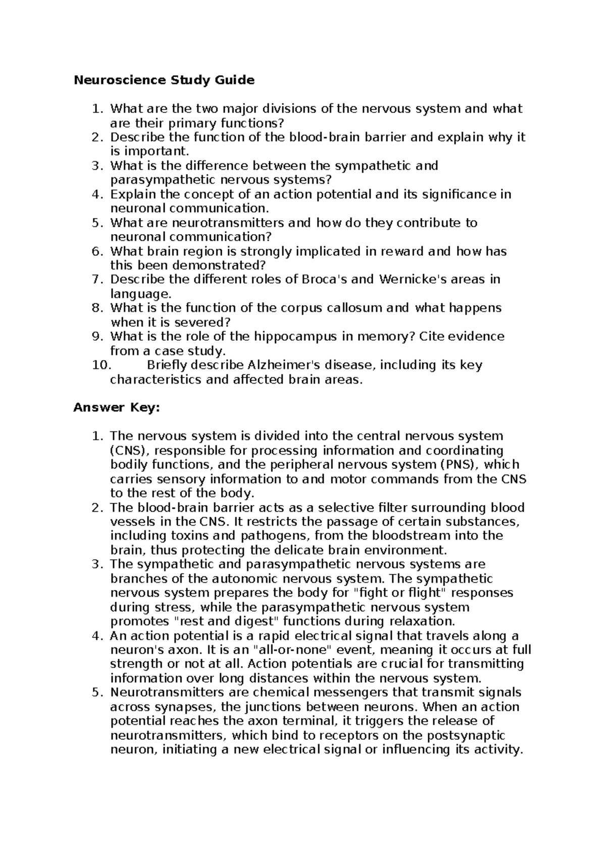 Neuroscience study guide - Neuroscience Study Guide 1. What are the two ...