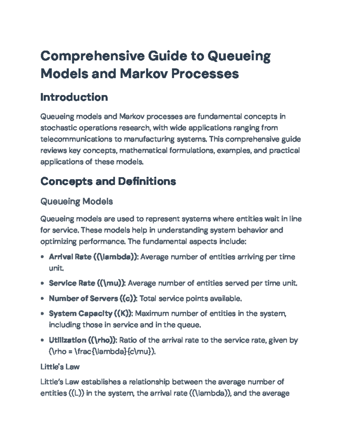 Comprehensive Study on Queueing Models & Markov Processes - Studocu