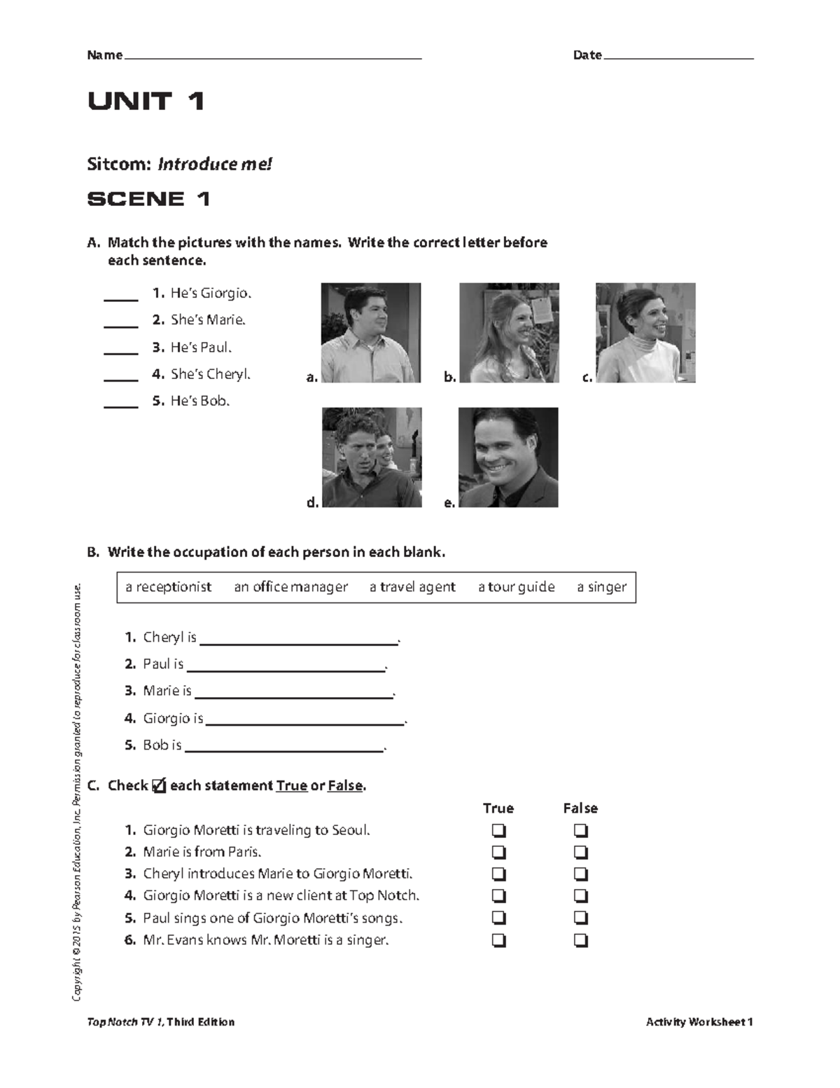 UNIT 01 - Sitcom Activity Worksheet: Introduce Me! - Studocu