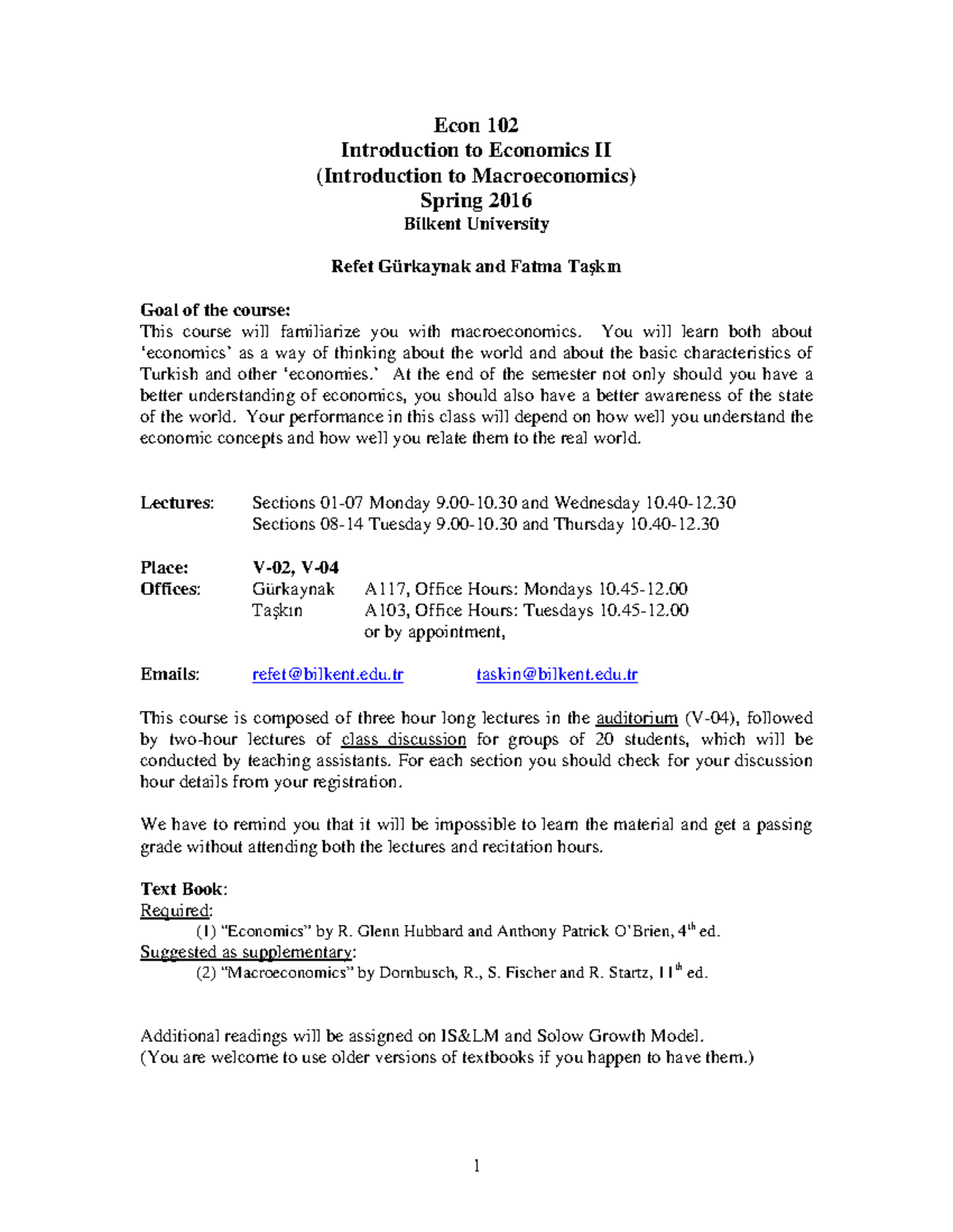 Syllabus Econ102 2016 Spring - Econ 102 Introduction to Economics II ...
