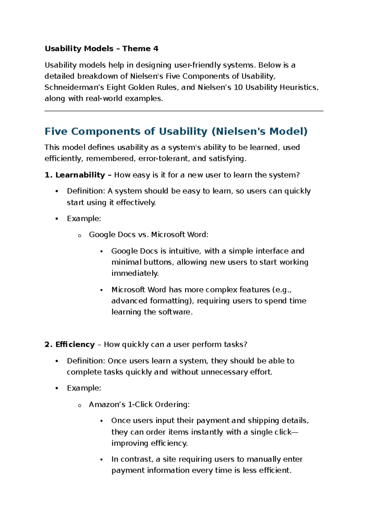 Usability Models: Key Components, Rules, and Heuristics Analysis - Studocu