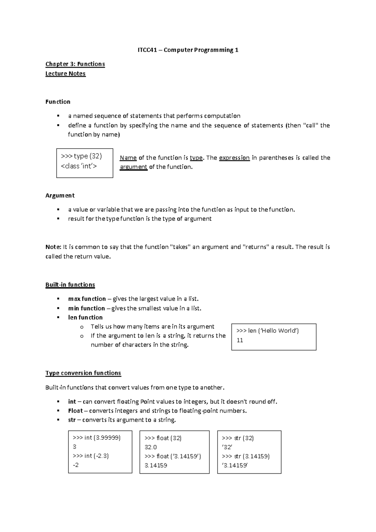 ITCC41 - Chapter 4 Functions - ITCC41 – Computer Programming 1 Chapter ...