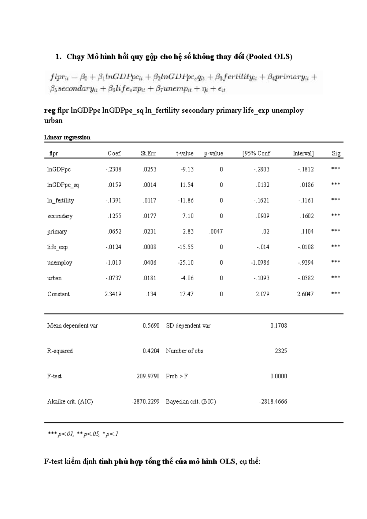 Pooled OLS Regression Analysis for Economic Indicators (OLS) - Studocu