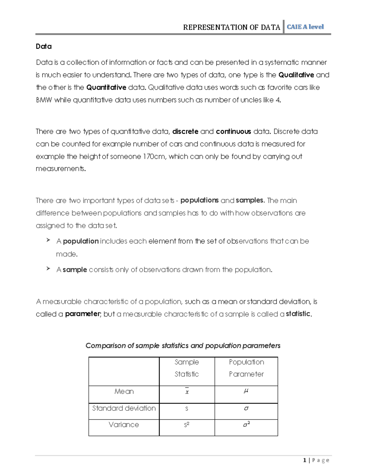 Chapter 1: Representation of Data - CAIE A Level Insights - Studocu