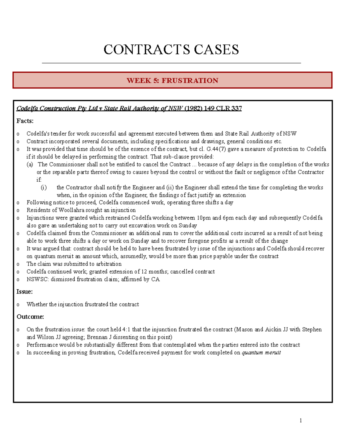 Contracts 1 Case Notes: Key Legal Principles and Case Summaries - Studocu