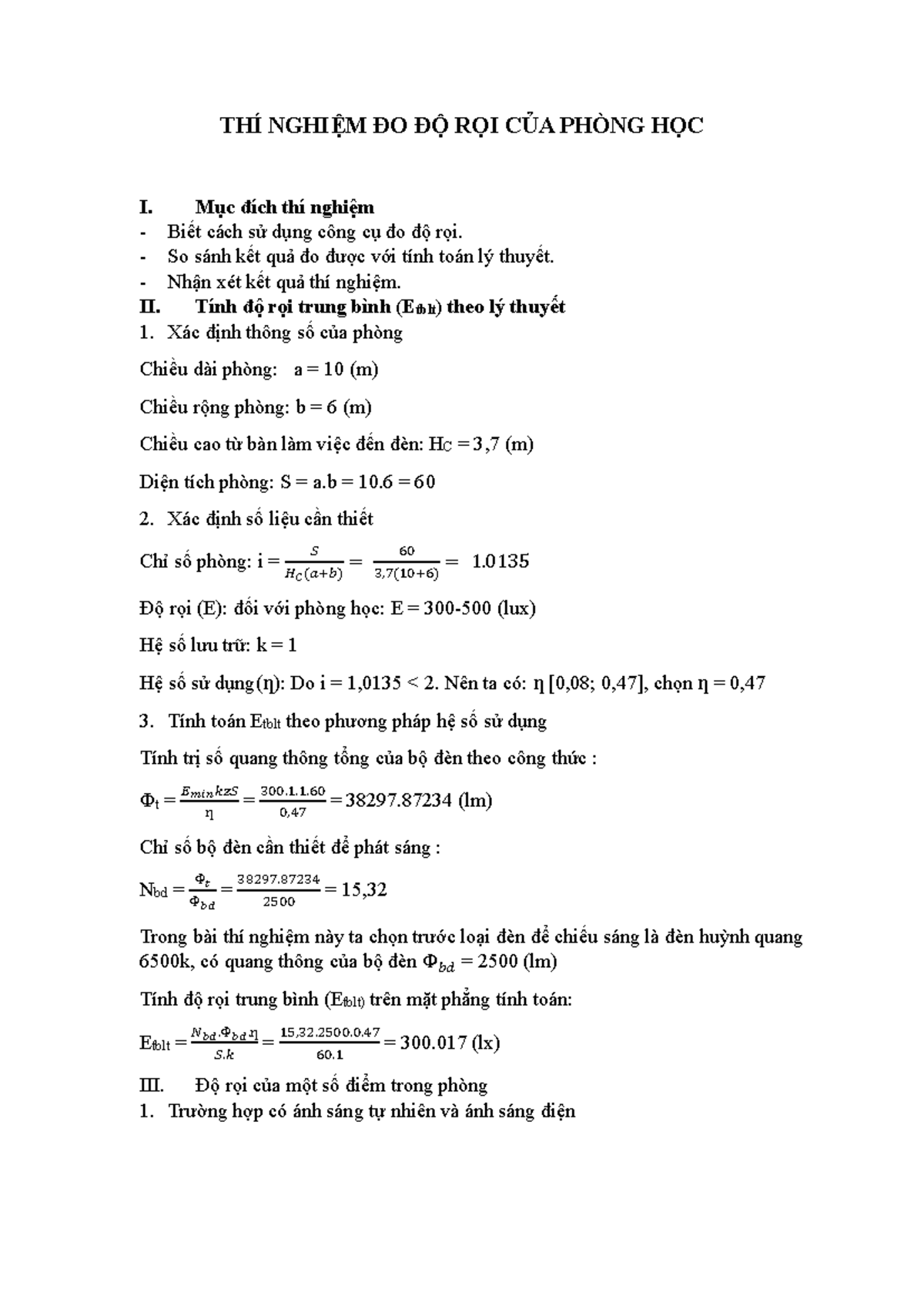 BÀI 1 THÍ NGHIỆM ĐO ĐỘ RỌI PHÒNG HỌC VÀ ĐÁNH GIÁ KẾT QUẢ - Studocu