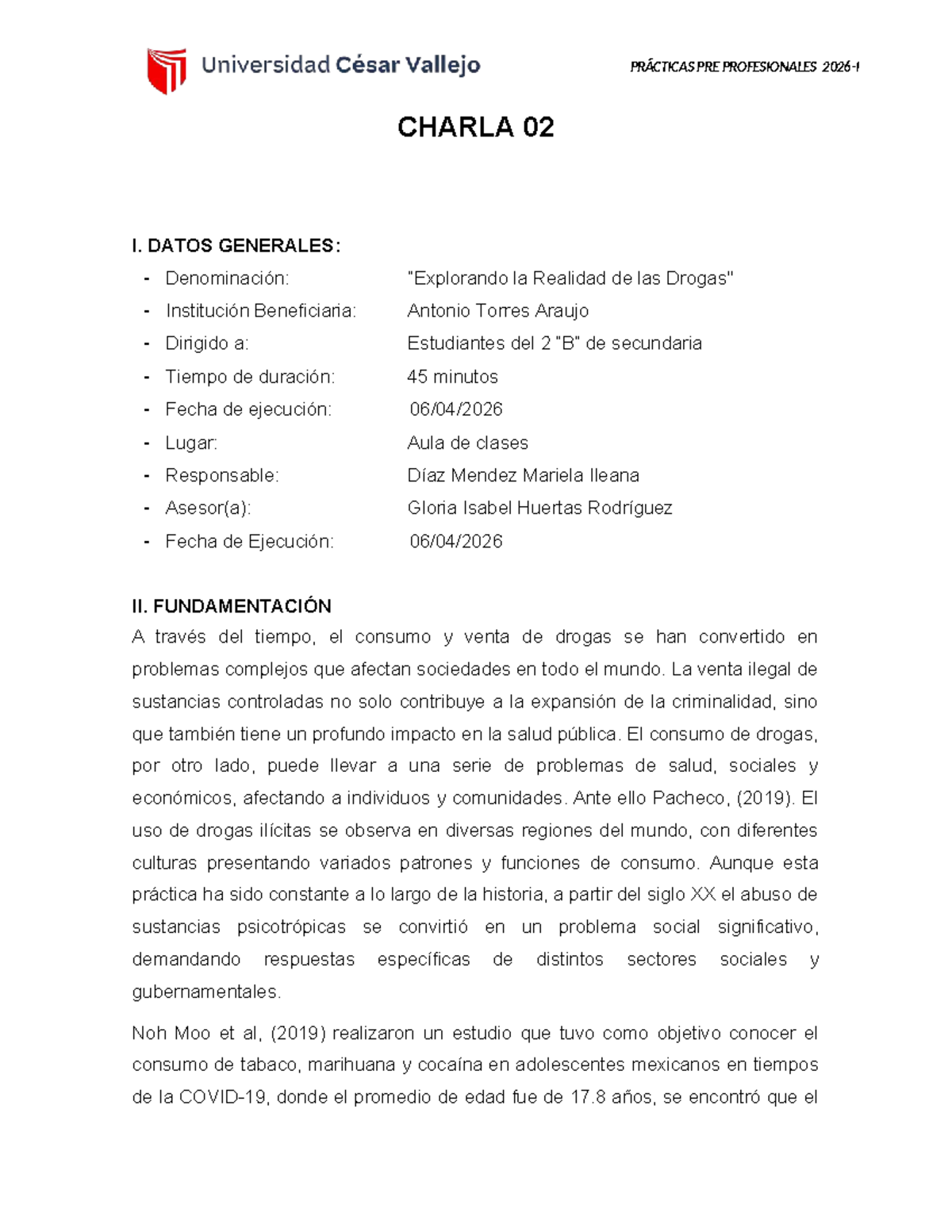 Charla 02: La Realidad del Consumo de Drogas en Estudiantes - Document Preview