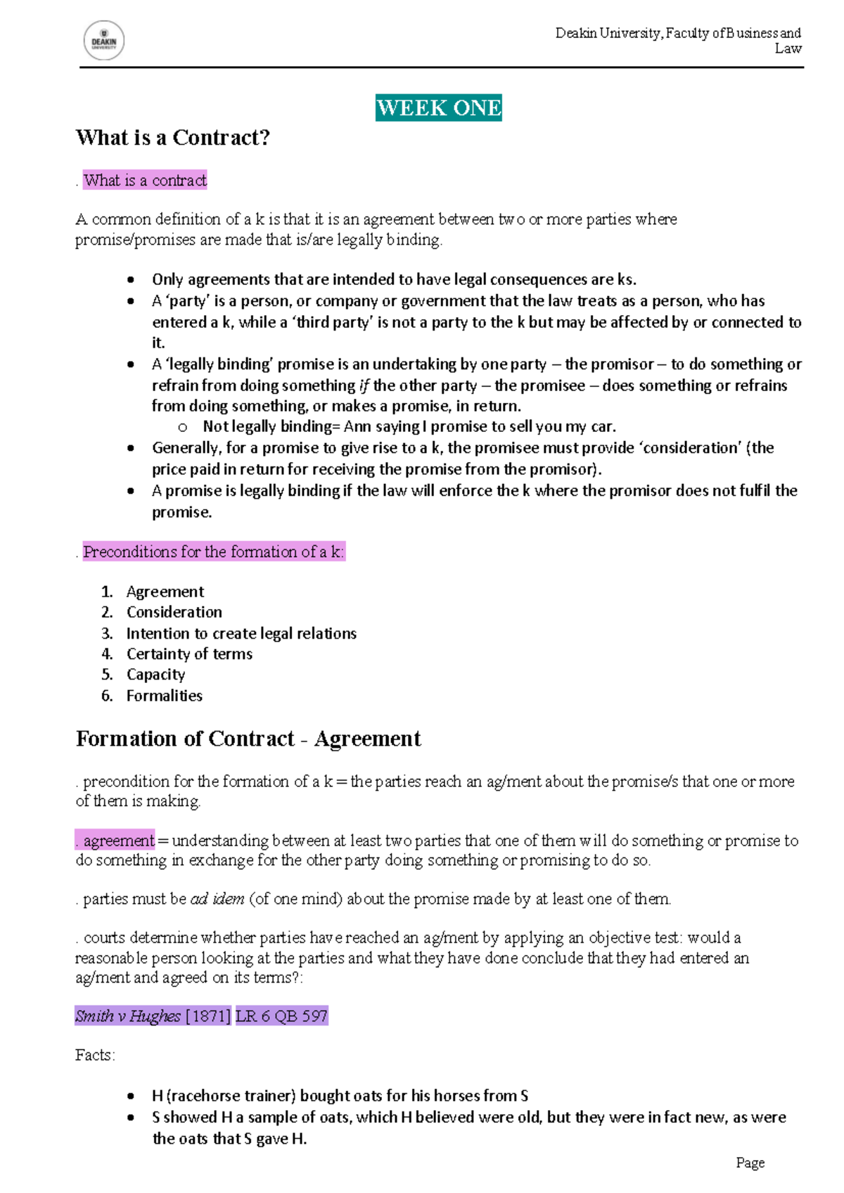 MLL119 Final Exam Notes: Contract Law Concepts and Case Studies - Studocu