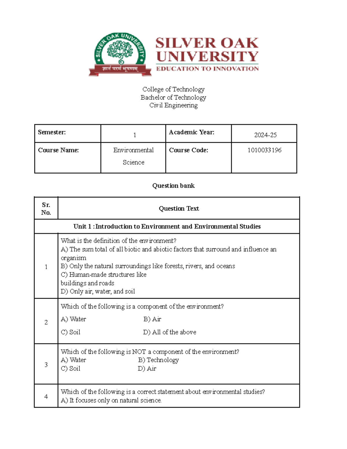 Question bank ES - Uwuehueheheheh - College of Technology Bachelor of ...
