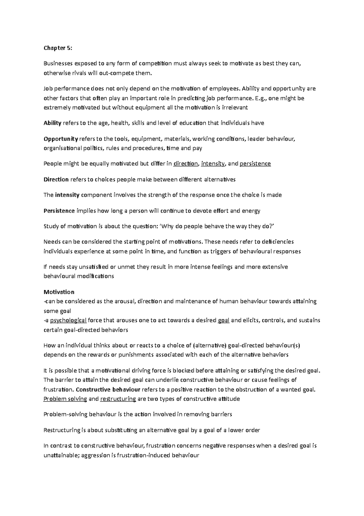 OB Chapter 5 Summary: Understanding Motivation in Organizational ...