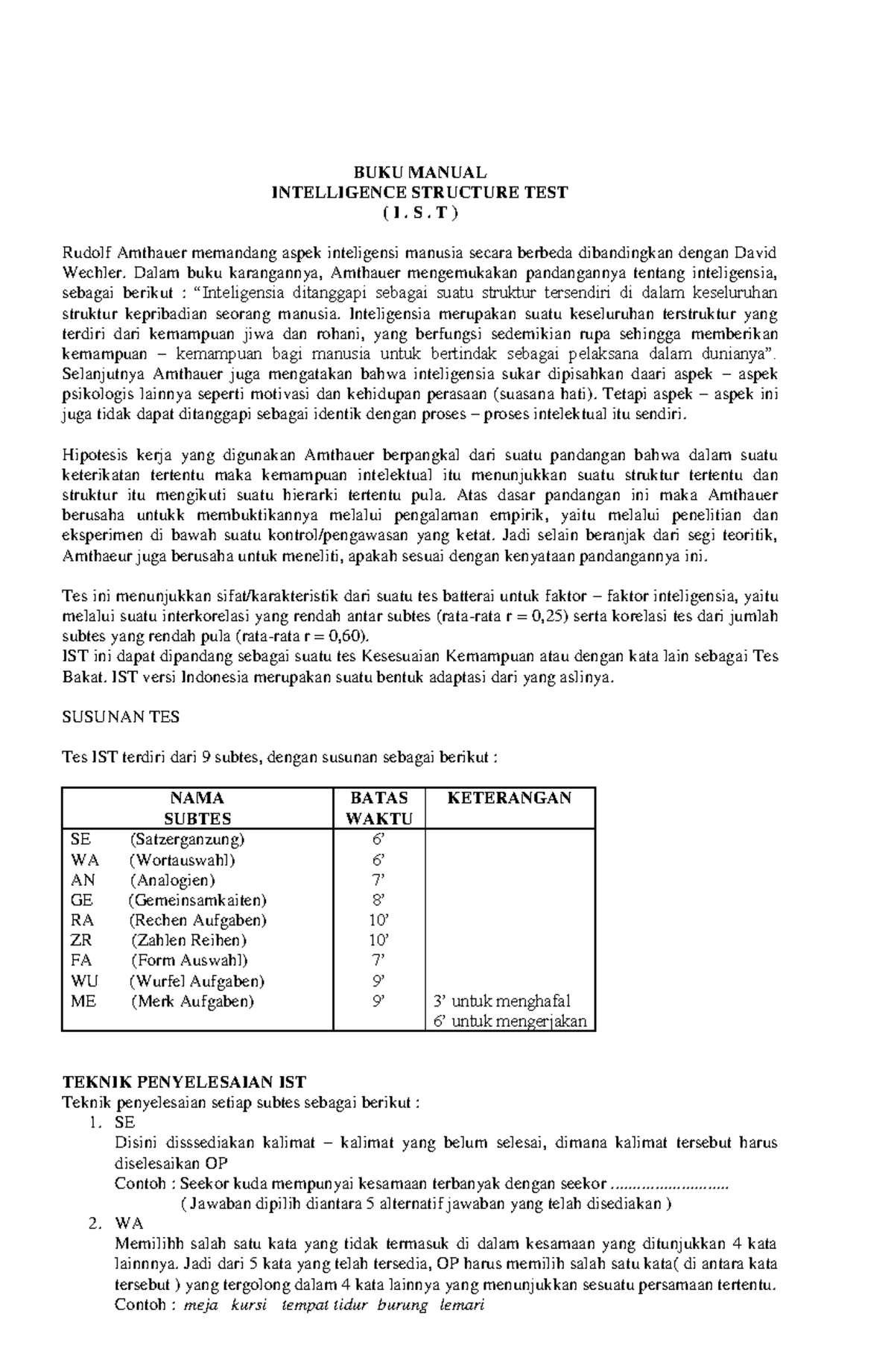 Judul Kunci Jawaban Tes Struktur Intelijen (I.S.T) dan Penjelasan - Document Preview