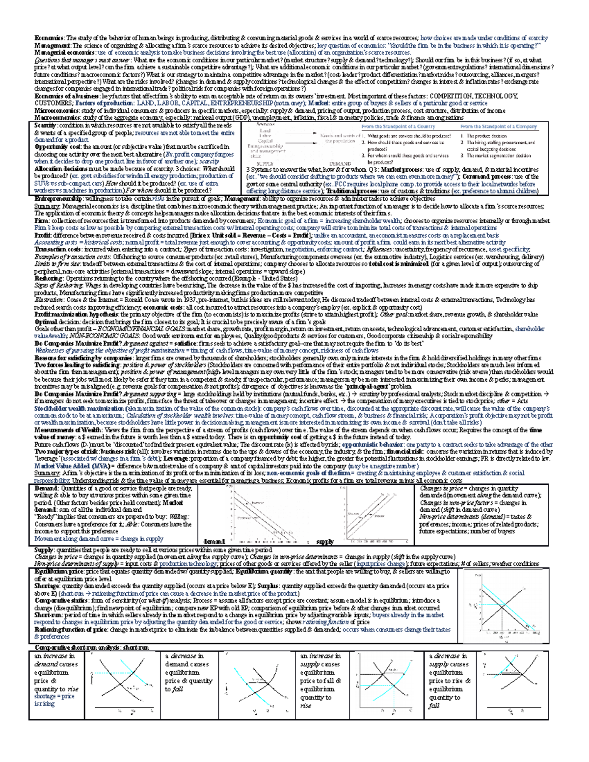 **Midterm Exam Notes for Economics (ECO 101) - Chapters 1-4 Summary ...