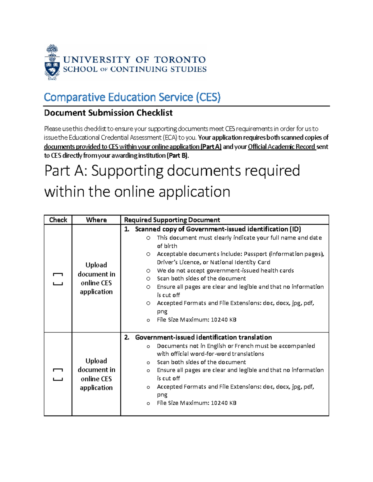 CES Document Submission Checklist for ECA Assessment - Studocu