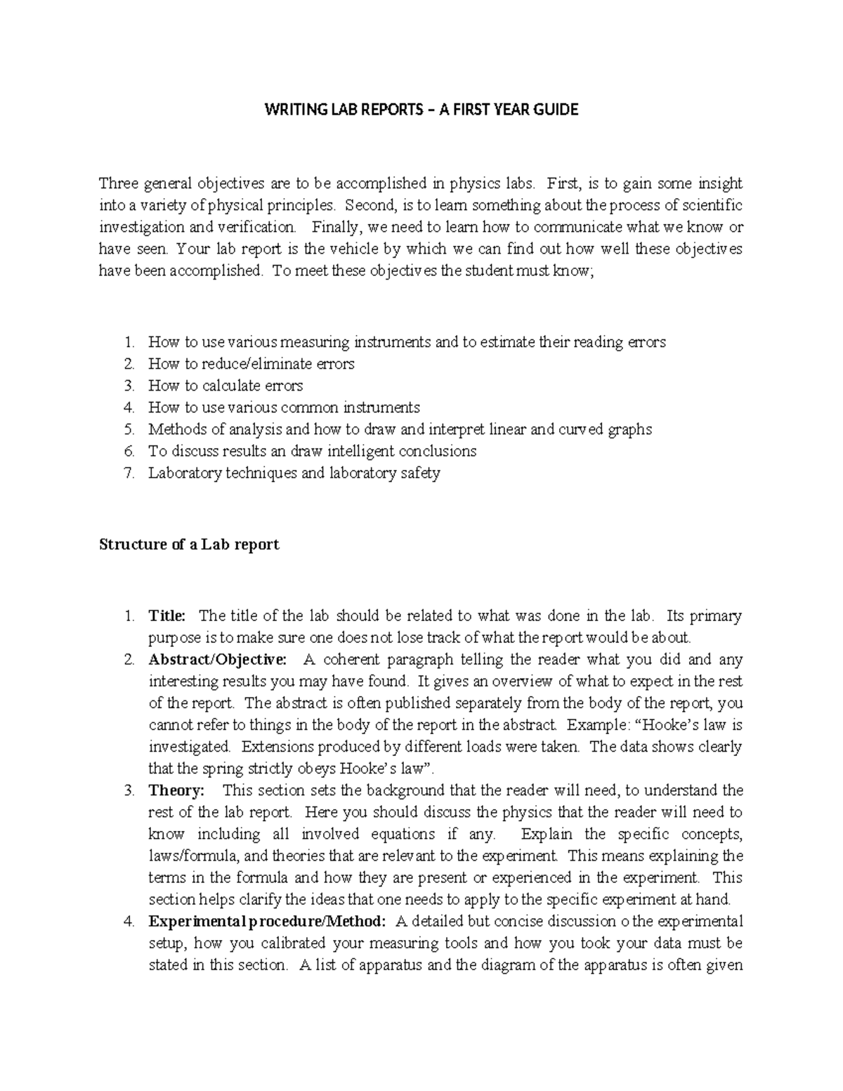 Writing Lab Reports: A First-Year Guide (PHYS 101) - Studocu