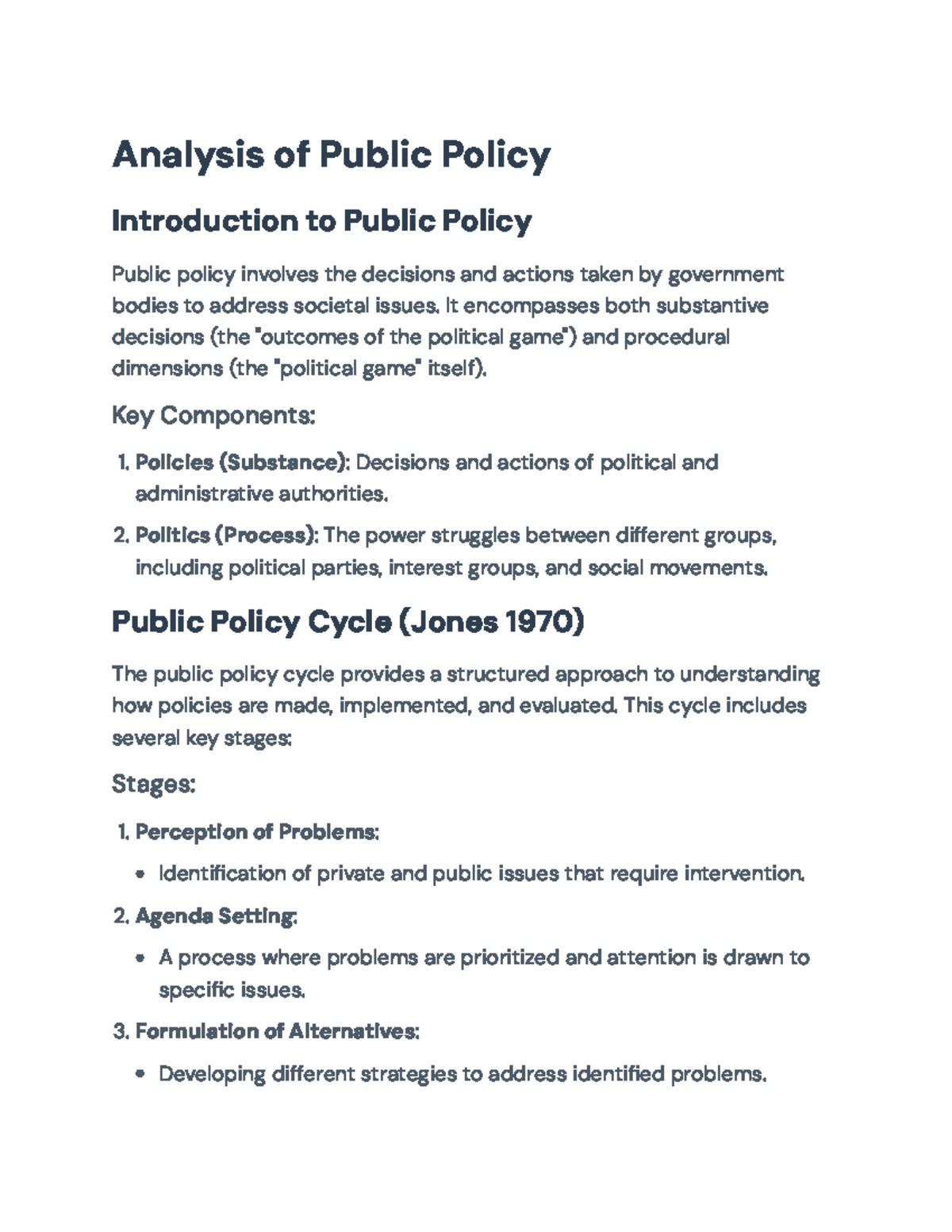 Public Policy Analysis: The Comprehensive Cycle and Key Actors ...
