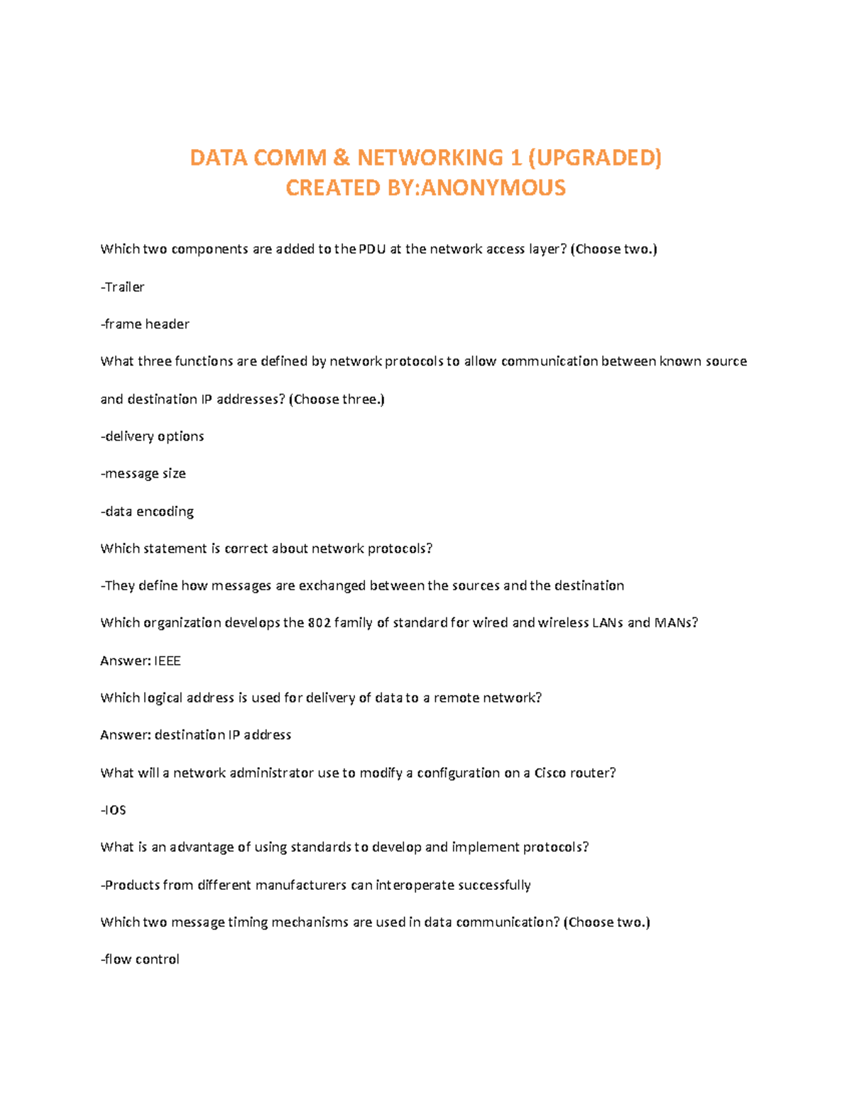 DATA COMM 1 Q1 Final Exam Study Notes & Key Concepts - Studocu