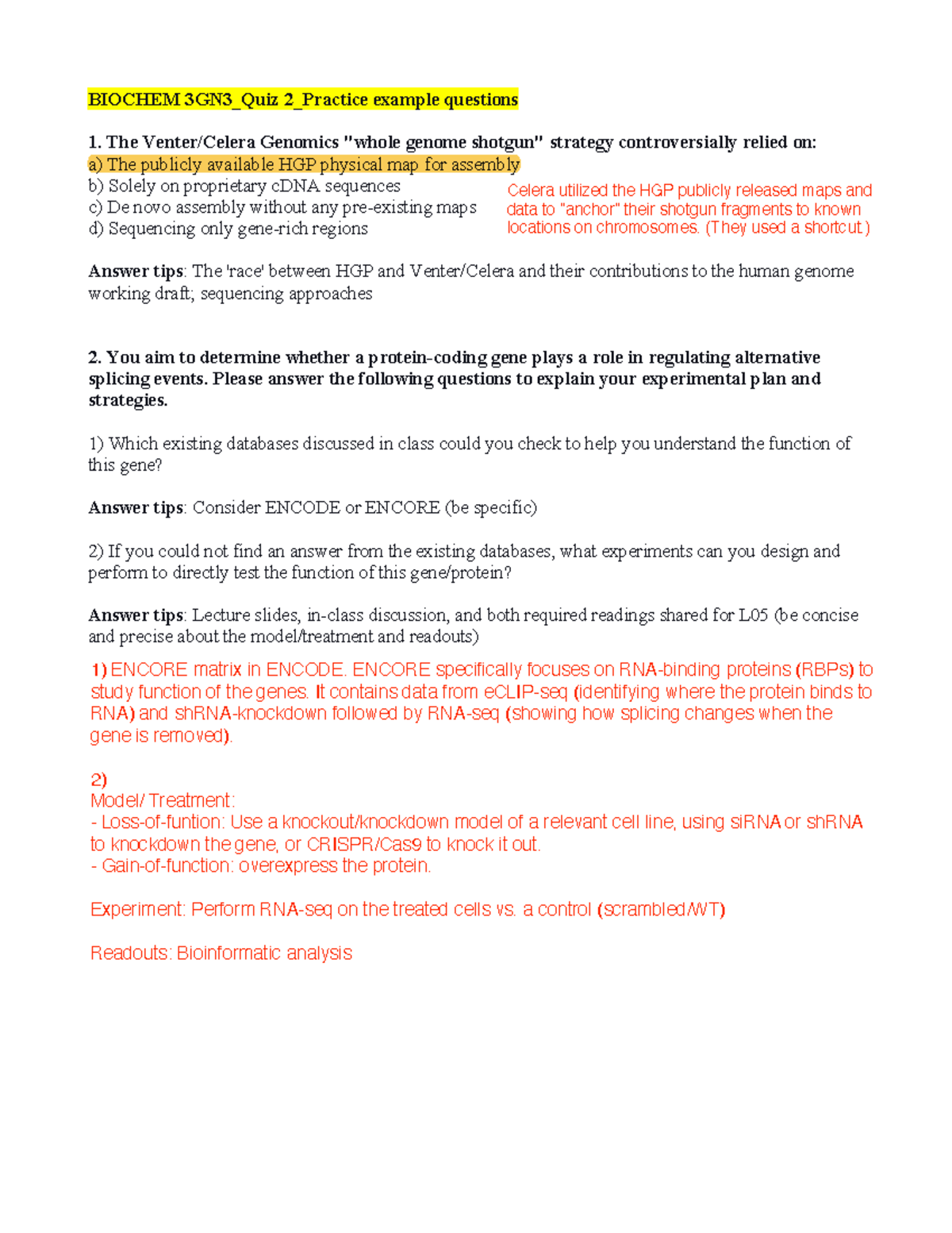 BIOCHEM 3GN3_Quiz 2_Practice Example Questions and Strategies - Studocu
