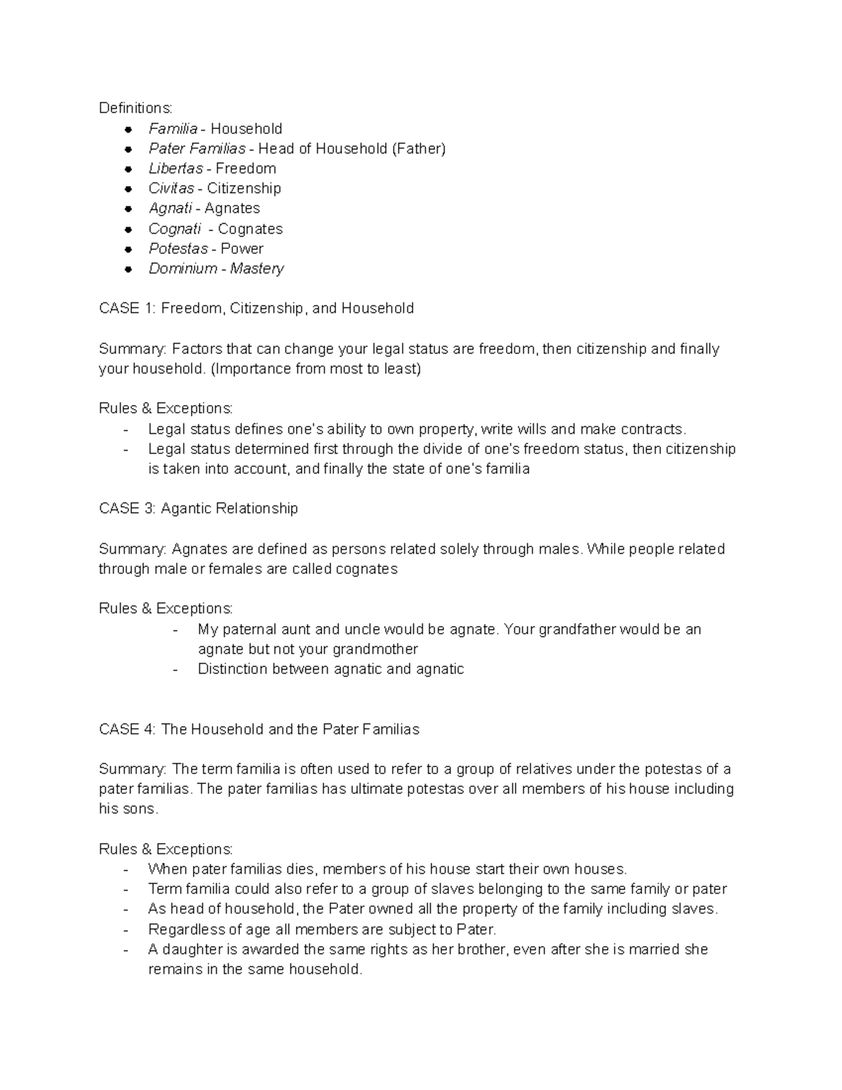GOVT 2806 Roman Law-3: Key Definitions and Concepts in Familia - Studocu