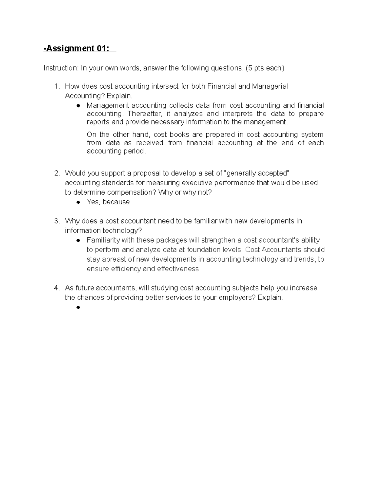 Assignment 01: Intro to Cost Accounting & Its Applications - Studocu