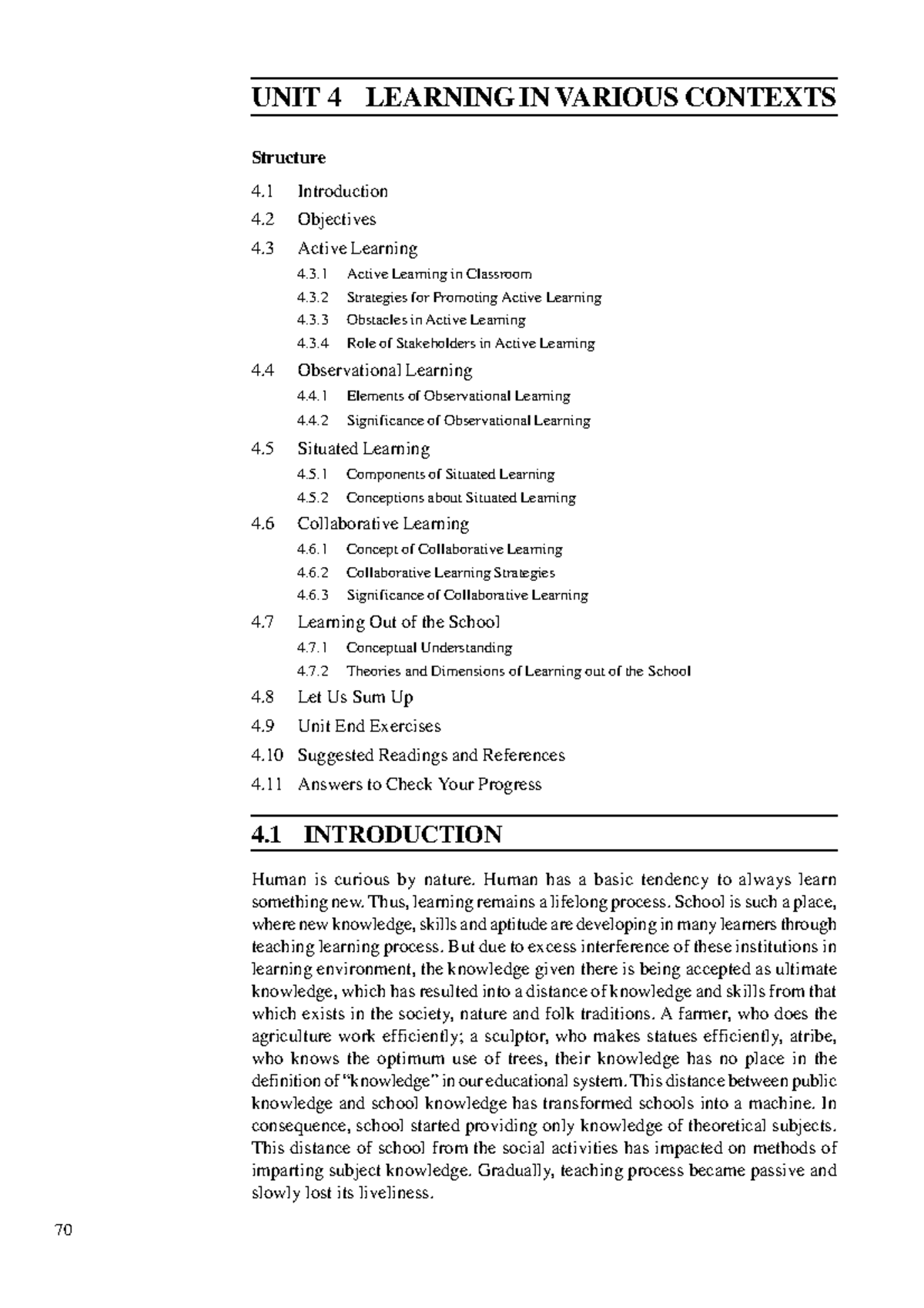 Unit 4 - Learning in Various Contexts: Key Concepts & Strategies - Studocu