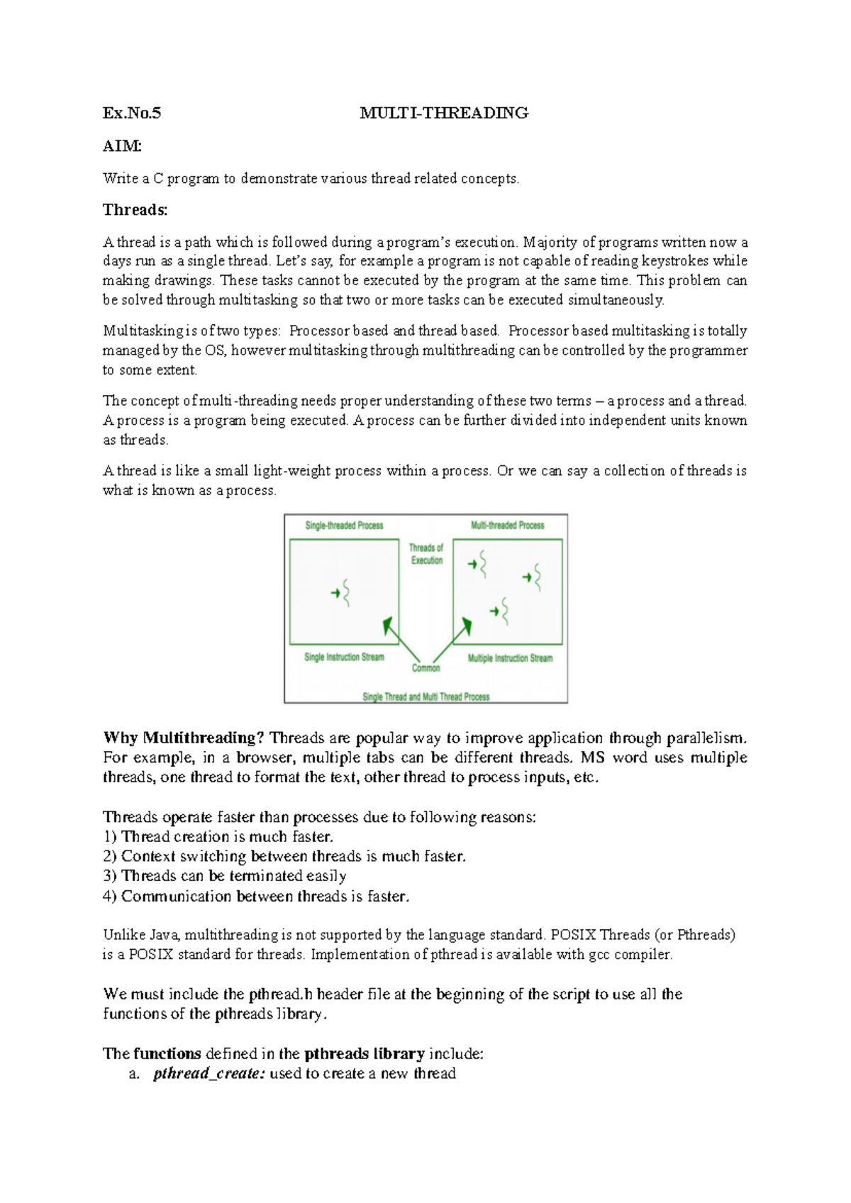 Ex.No.5 - C Program Demonstrating Thread Concepts and Multithreading ...