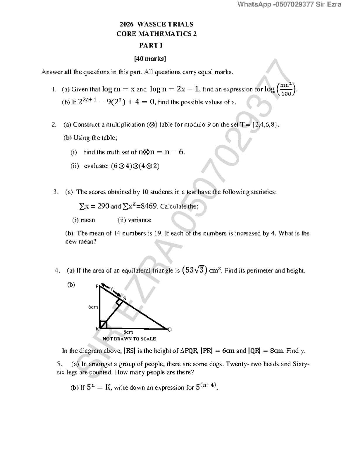 2026 WASSCE Trials: Core Mathematics 2 Exam Questions - Studocu