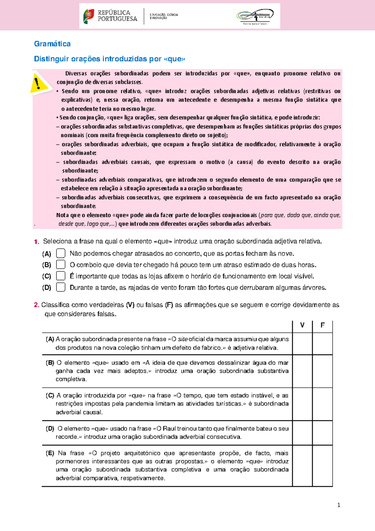Gramatica distinguir oracoes introduzidas que - 1 Gramática Distinguir ...