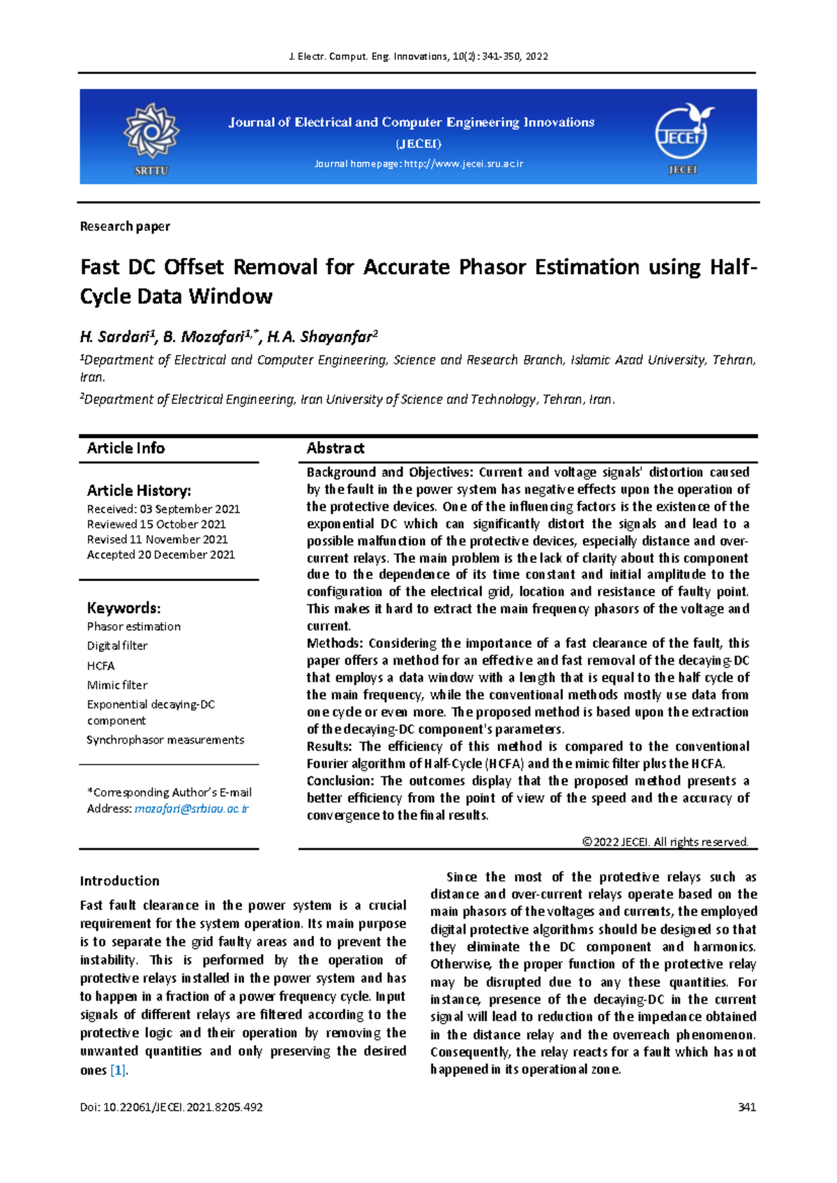 Fast DC Offset Removal for Accurate Phasor Estimation using Half Cycle ...