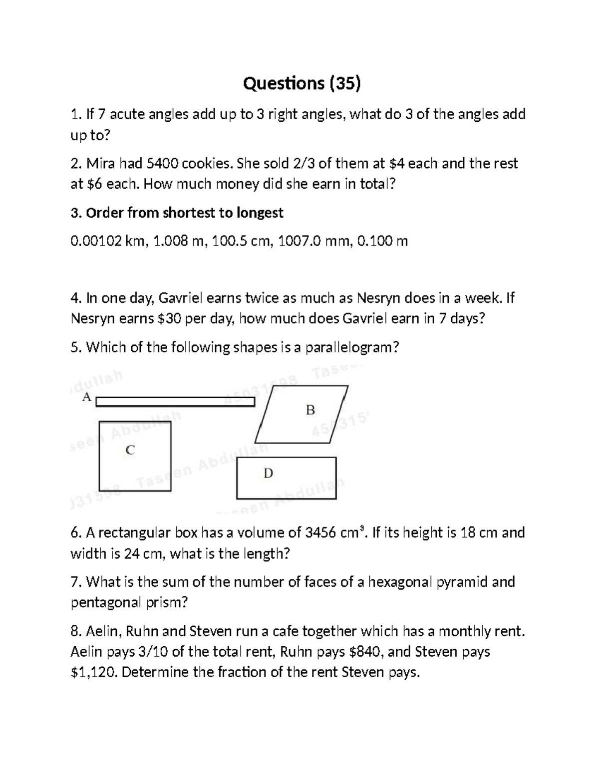 Math Test 2 - Questions and Solutions - Studocu