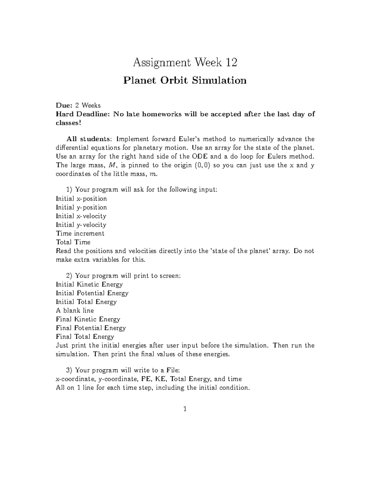 HW 12 - Planet Orbit Simulation Assignment and Report - Studocu