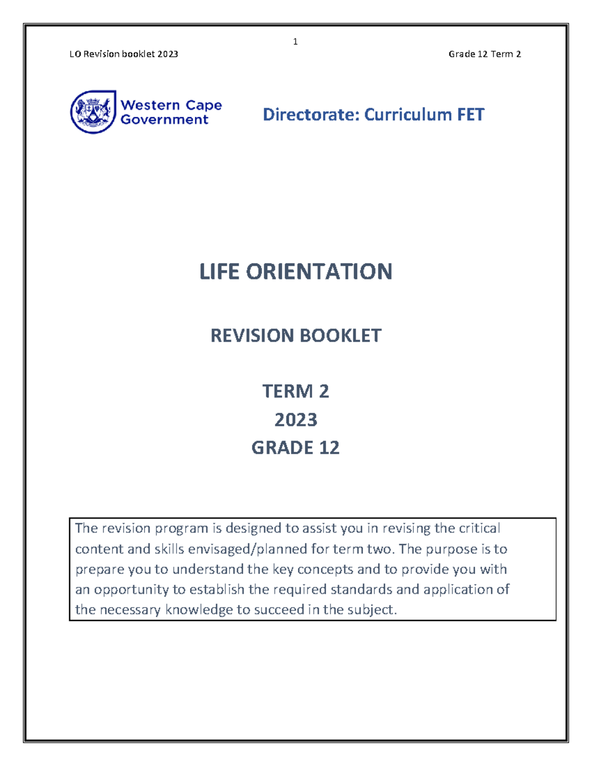 LO Revision Booklet 2023 Grade 12 Term 2: Key Concepts & Skills - Studocu