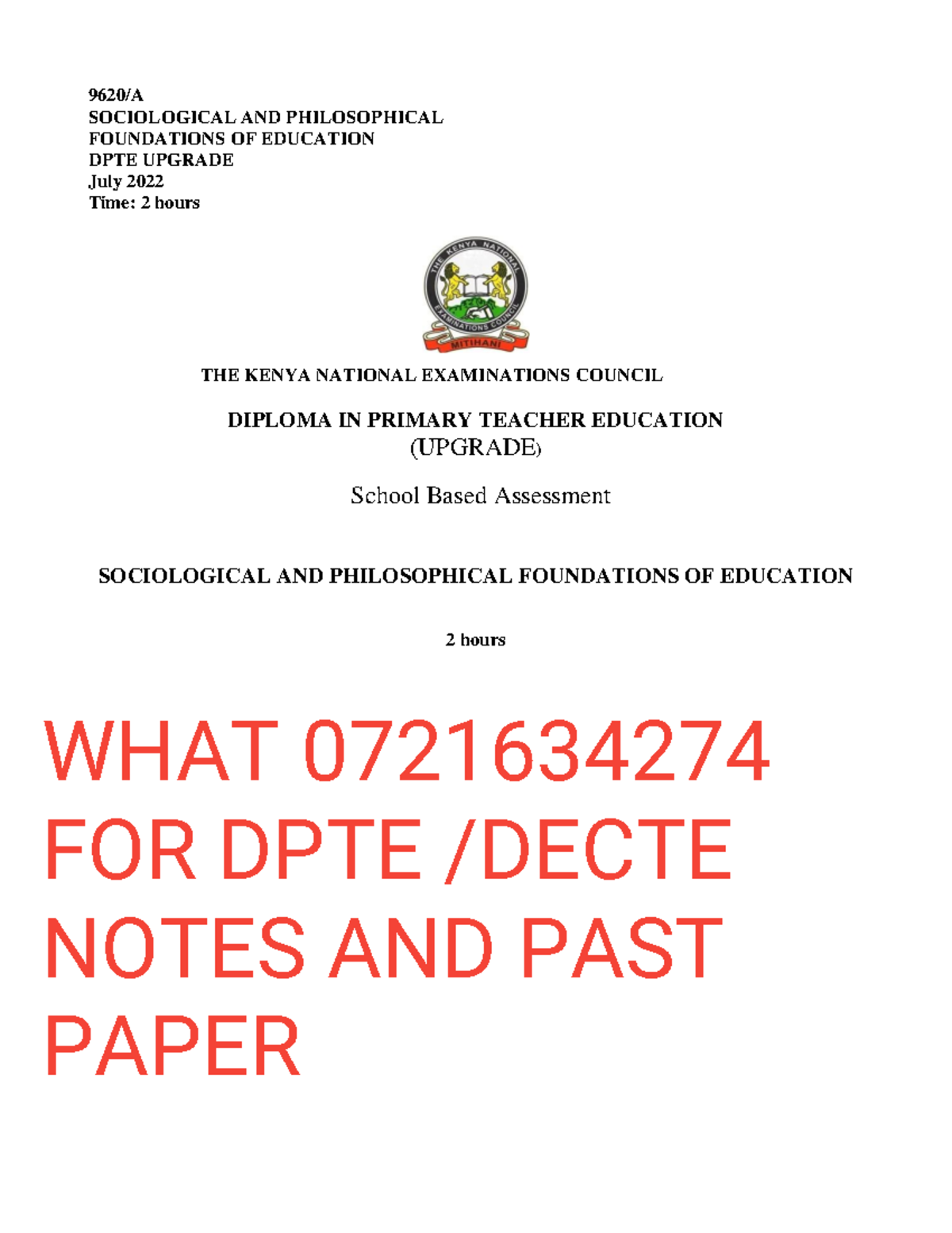 SOCIOLOGICAL & PHILOSOPHICAL FOUNDATIONS OF EDUCATION DPTE UPGRADE ...