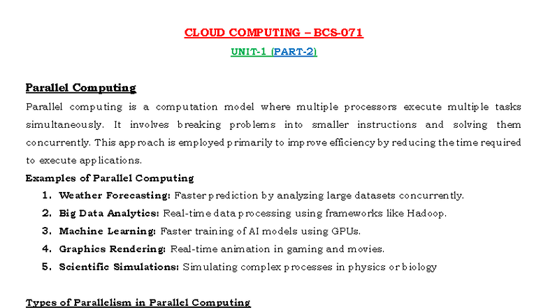 Cloud Computing U1 P3: Understanding Parallel and Distributed Computing ...