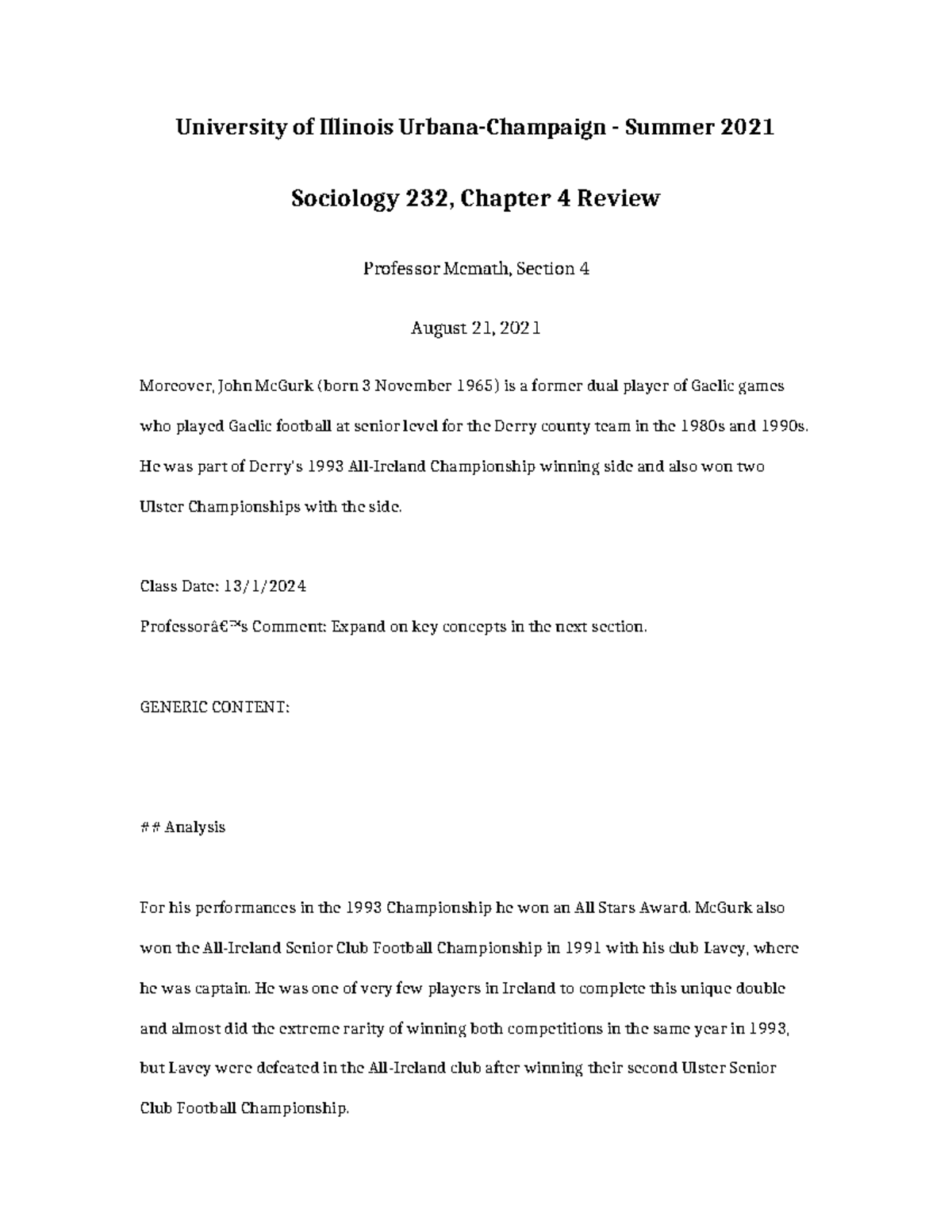 Sociology 232, Chapter 4 Review - Key Concepts & Analysis - Studocu