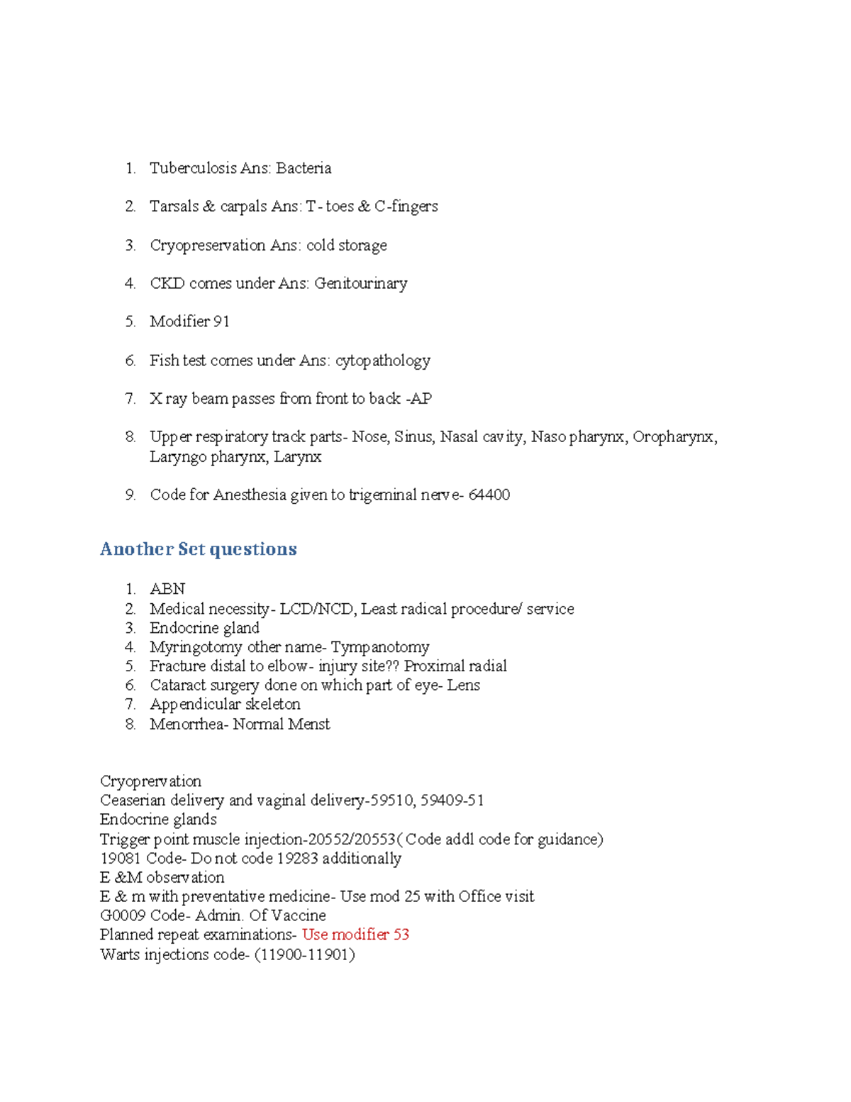 CPC Exam Imp Questions - medical coding material - Tuberculosis Ans ...