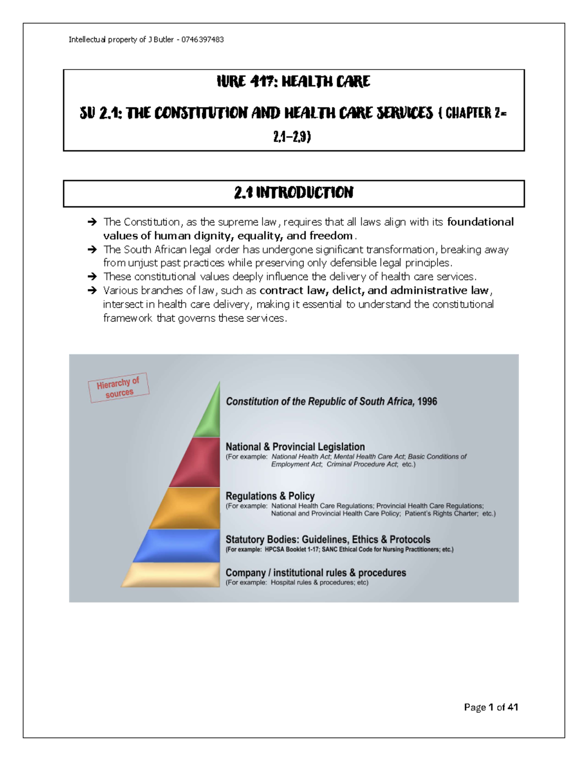 Study Unit 2 - Summary Health Care Law - IURE 417: HEALTH CARE SU 2 ...