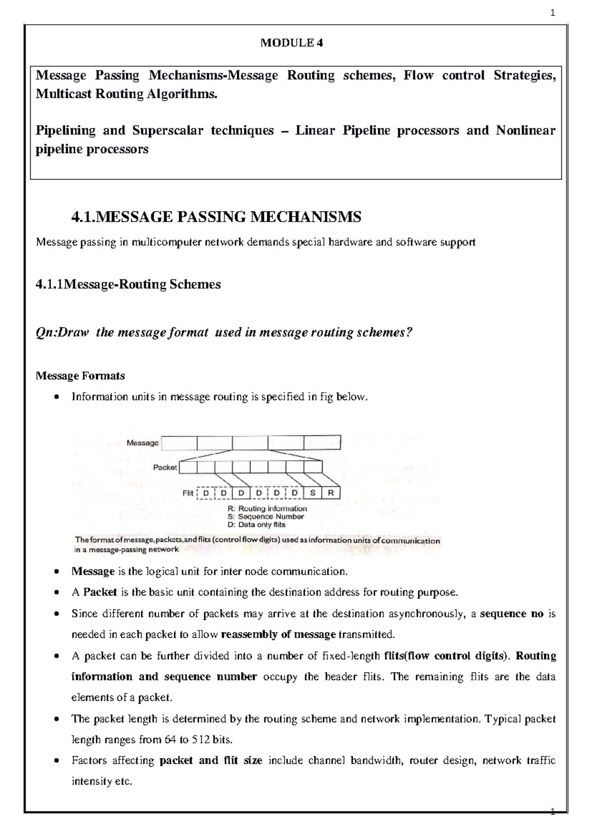 CSA MOD 4 - Comprehensive Notes on Message Passing and Routing - Studocu