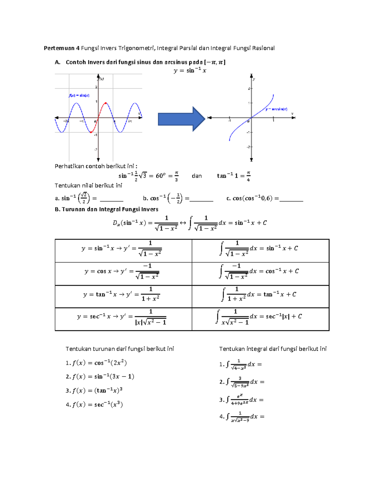 Kalkulus 2 - Fungsi Invers Trigonometri & Integral Parsial dan Rasional ...