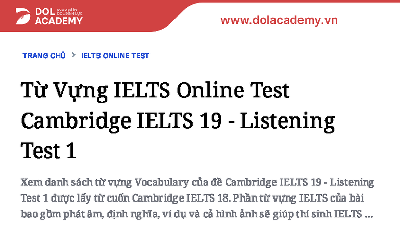 CAM 19 - IELTS Listening Test 1 Vocabulary Notes - Studocu