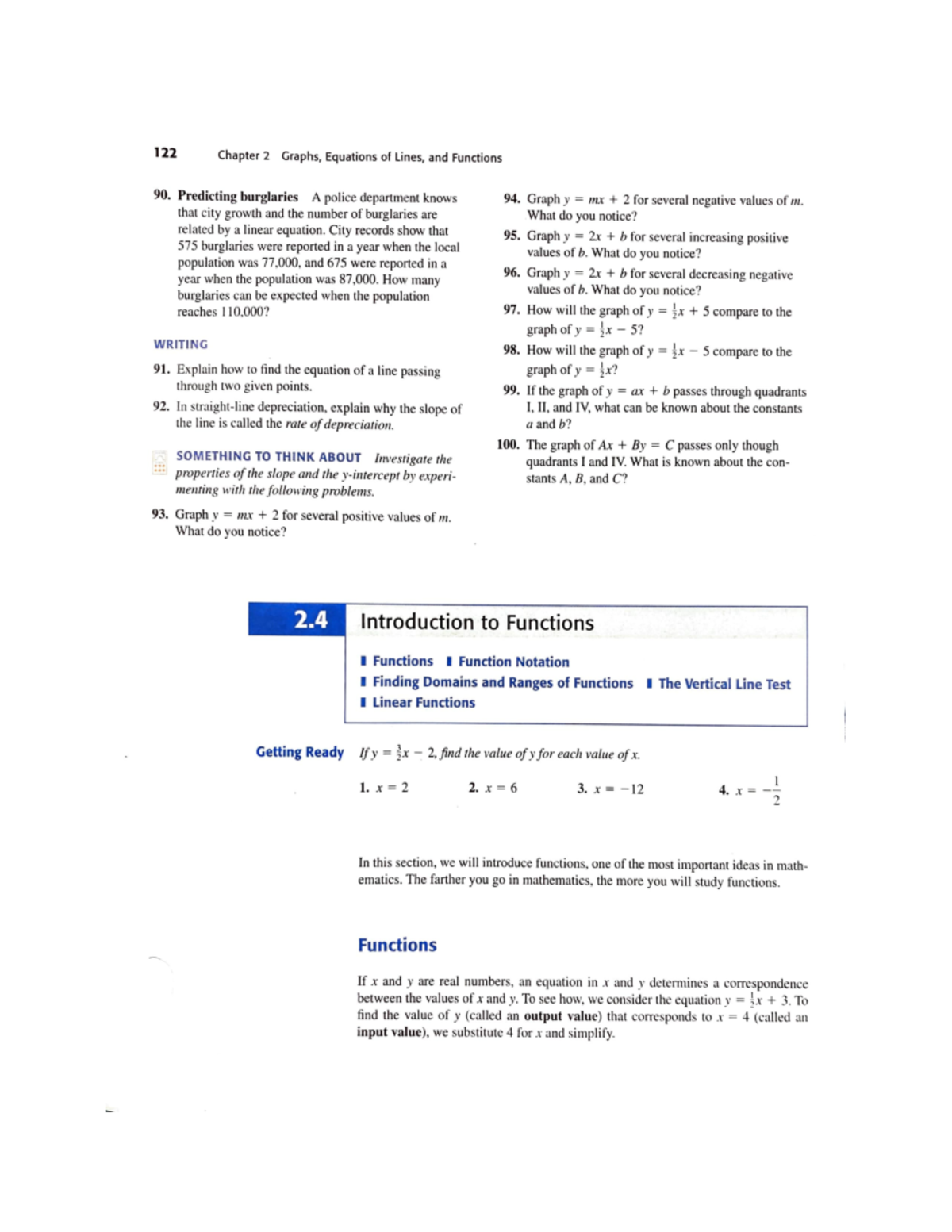 Section 2-4 - Intro to Functions - 122 Chapter 2 Graphs, Equations of ...