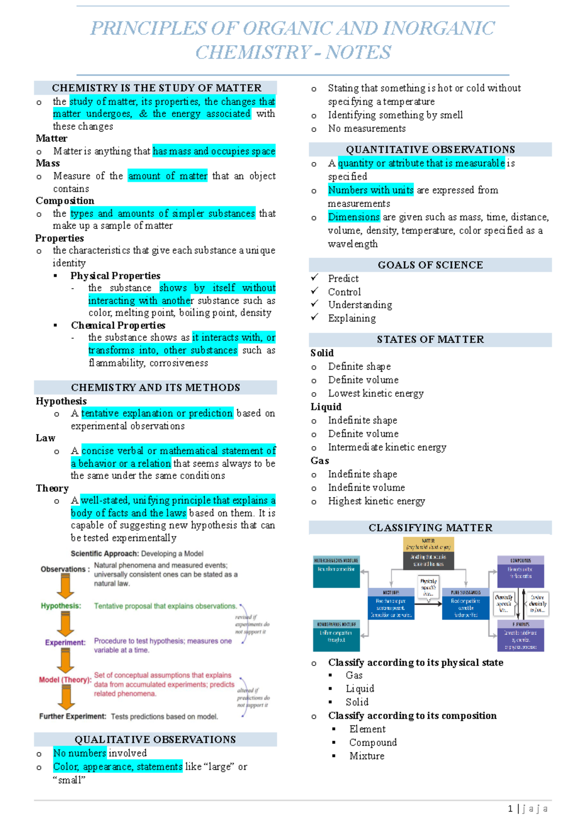 CHEM - CHEM111 Prelims Study Notes on Matter and Chemical Properties ...
