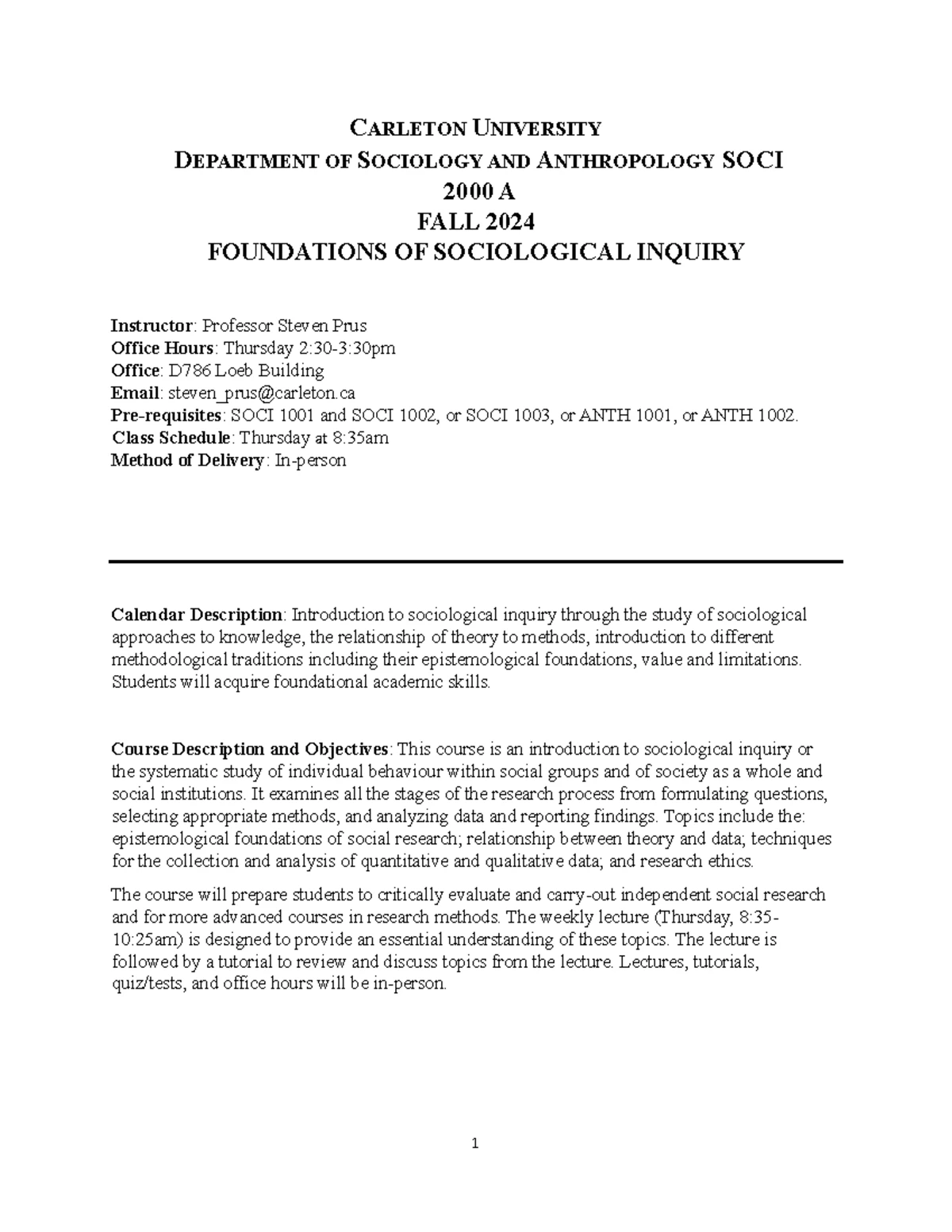 Foundations of Sociological Inquiry - SOCI 2000B - Fall 2024 Notes ...