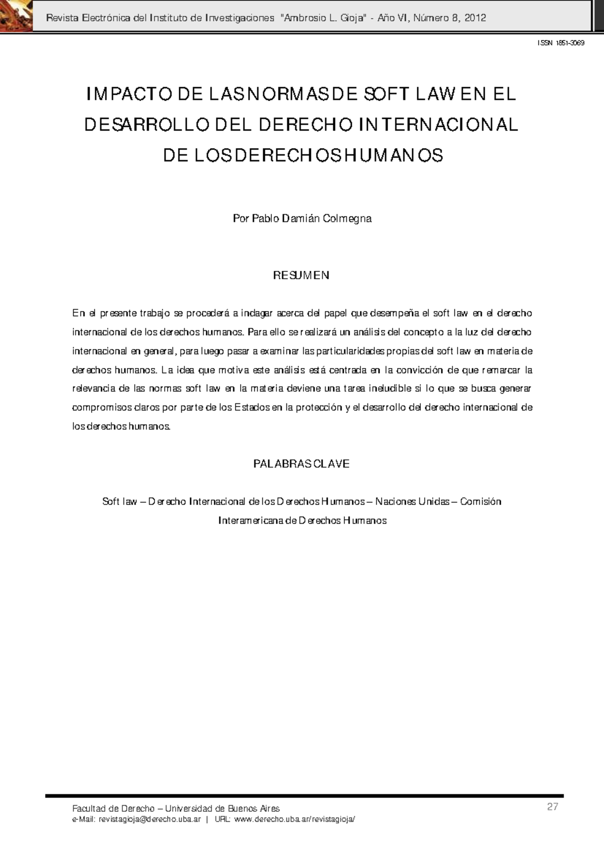 Impacto de las Normas de Soft Law en el Derecho Internacional de los ...