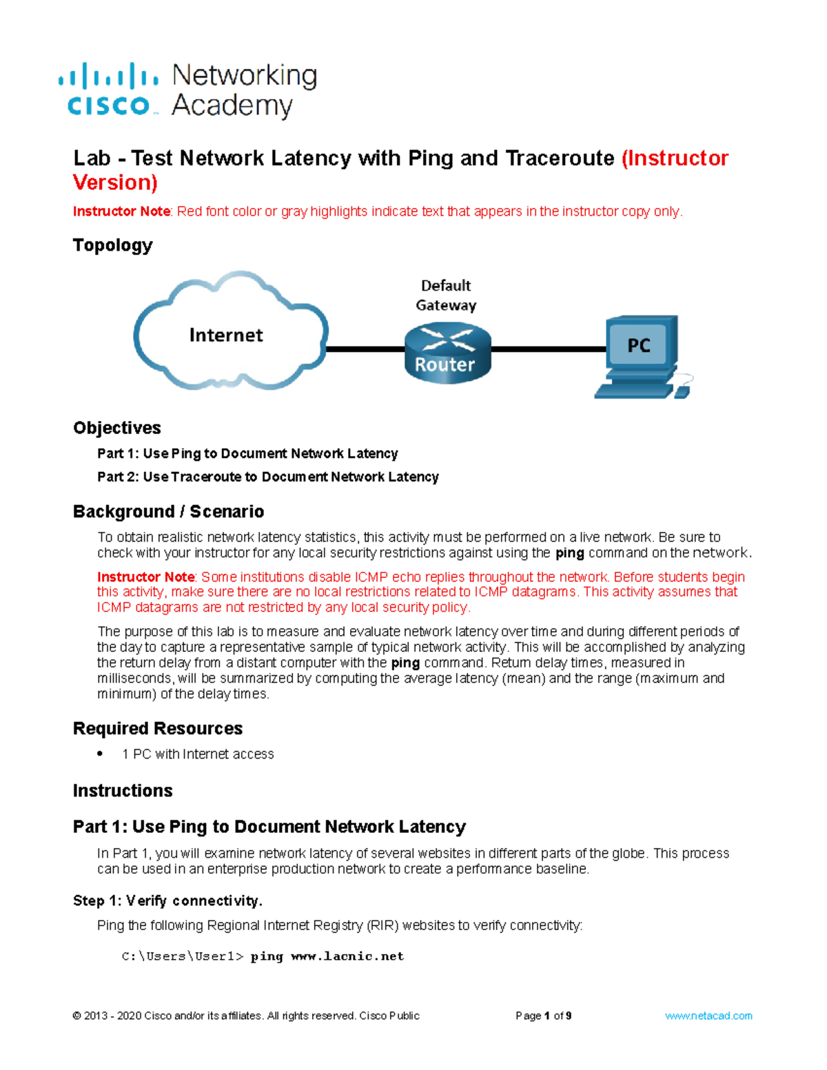 17.4.6 Lab - Test Network Latency with Ping and Traceroute - ILM - Lab ...