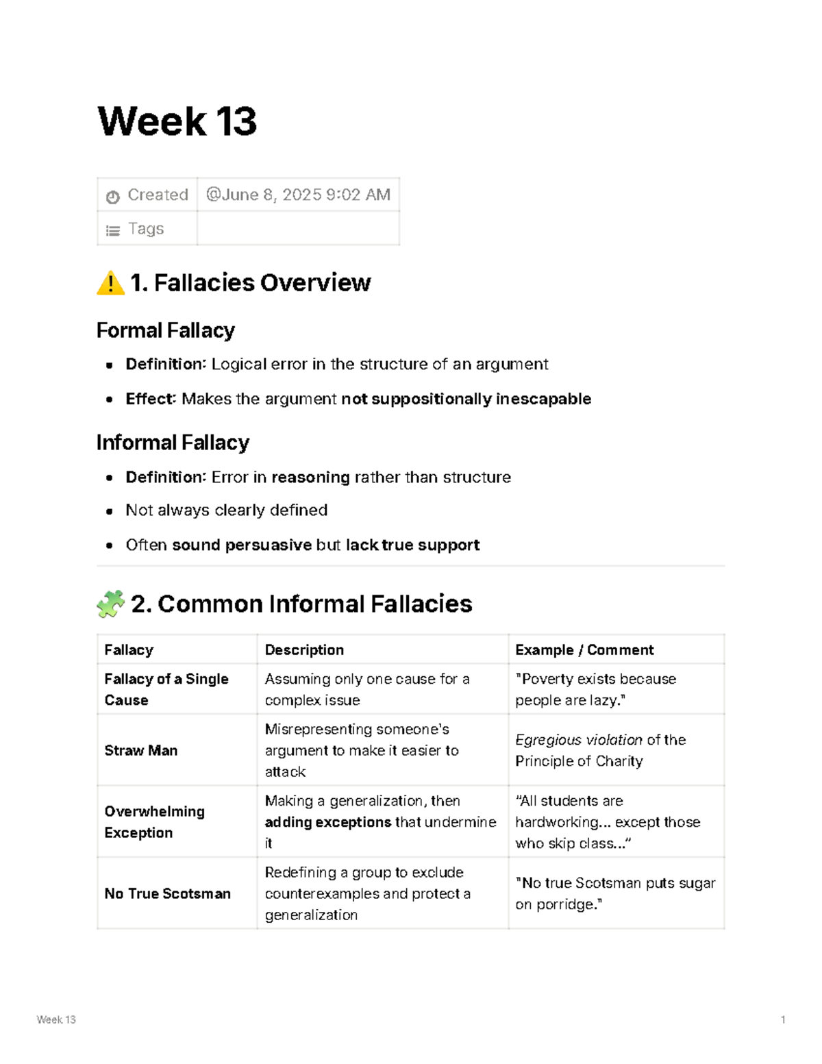 Week 13: Overview of Logical Fallacies & Argument Evaluation - Studocu