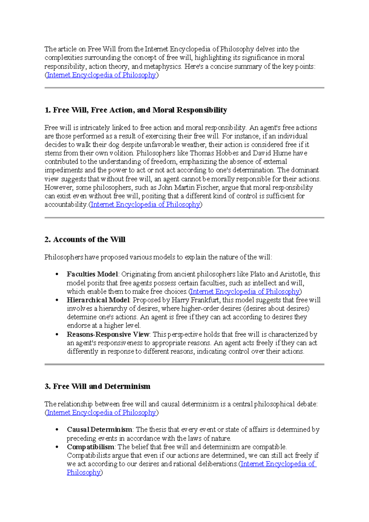 PHIL 101: Summary of Free Will Concepts from Internet Encyclopedia of ...