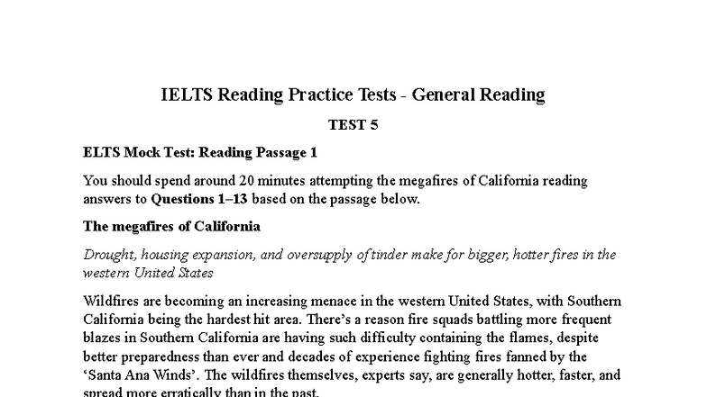 IELTS Reading Practice Test 5: General Reading Passage Analysis and ...