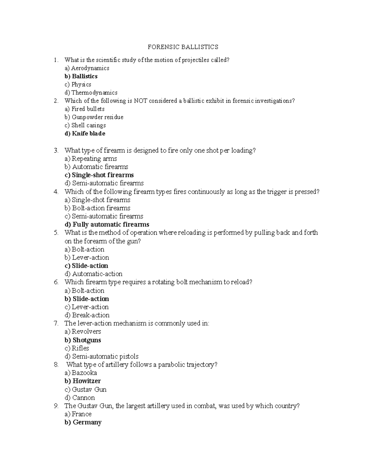 Forensic Ballistics Questionnaire Insights and Concepts - Studocu